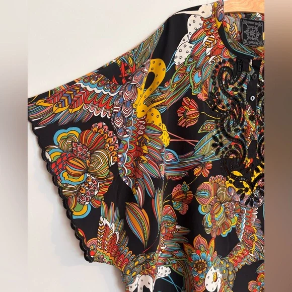 Johnny Was Camelia Lace Eyelet Silk Tunic Blouse 1X - Picture 3 of 12